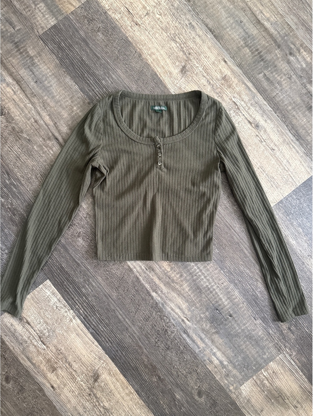 Wild Fable Women's Ribbed Long Sleeve Crop Top XS Olive Green